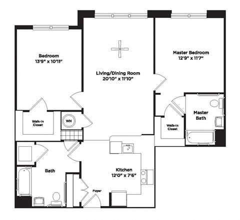 Floor plan for 2 beds, 2 baths, 1028 sqft